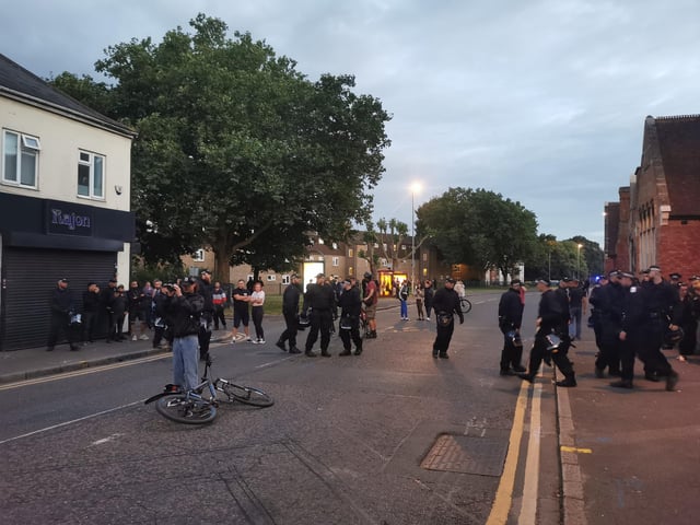 Hundreds have gathered in Kettering Road this evening from 7pm with a peaceful counter-protest