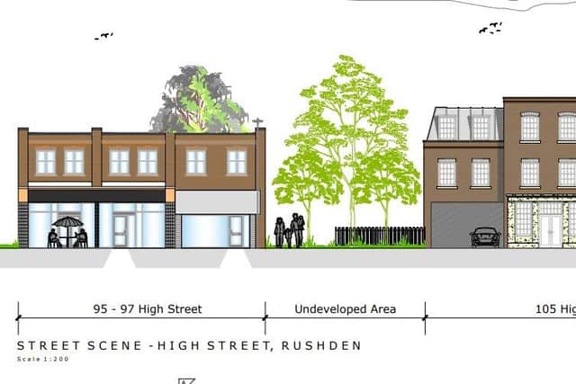 Proposed street scene view, detailing the plans for the three-storey building at 105 High Street.
Taken from planning application
(Credit: Briggs & Hulland Ltd)