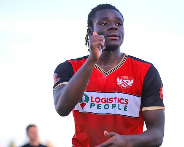 Ibrahim Bakare enjoyed a good league debut for Kettering Town. Picture by Peter Short
