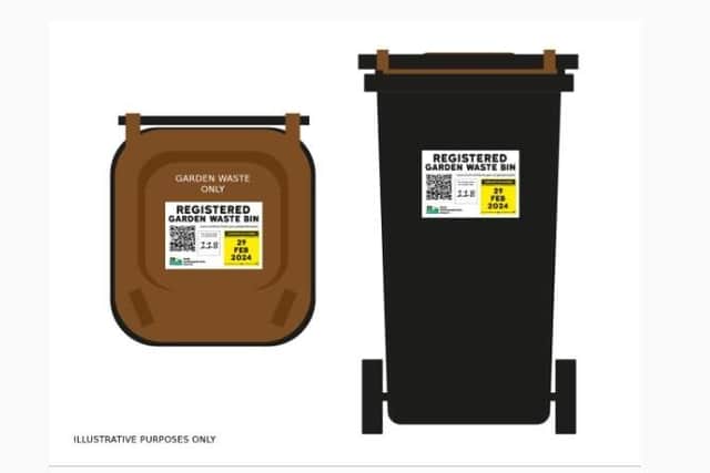 Stickers should be put on the lid or back of the wheelie bin