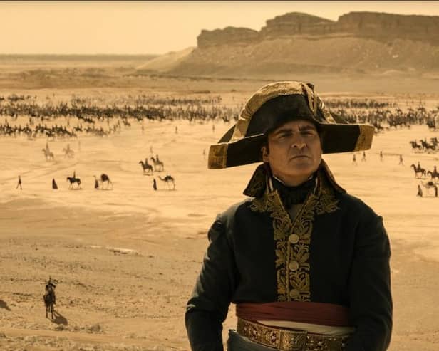 Columbia Pictures and Apple Original Films present, a Scott Free production, a Ridley Scott film, Napoleon. 
The film stars Joaquin Phoenix and Vanessa Kirby/Sony Pictures