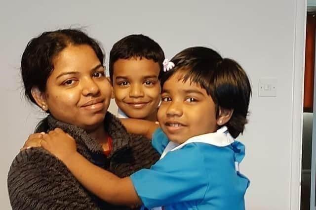 Anju Asok and her children Janvi and Jeeva
