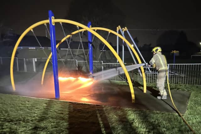 Firefighters tackling the blaze in Higham Ferrers (Credit: Rushden Fire Station)