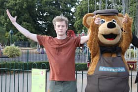 James Acaster at Wicksteed Park with Wicky Bear/National World