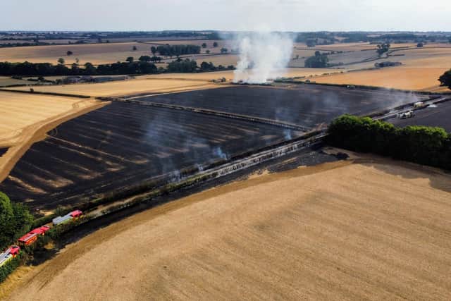 A drone picture shows the destruction of three field in Northfield Road, Cransley, near Kettering