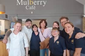 Davina McCall was happy to have her picture taken with staff in Mulberry Cafe at Bosworth's Garden Centre in Elton (Credit: Bosworth's Garden Centre)