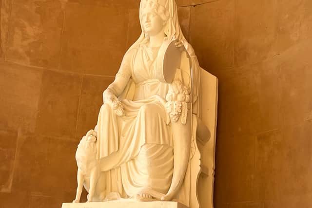 A close up of Cybele newly installed on her plinth