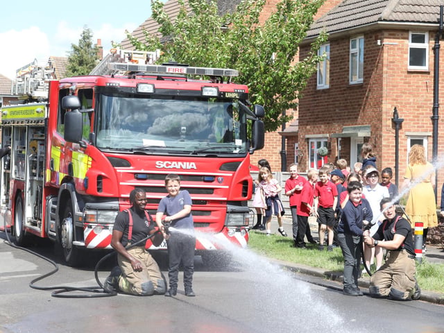 Firefighters were on hand to show pupils how to use equipment