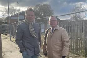 Cllr Simon Reilly and prospective parliamentary candidate for Corby, Lee Barron outside The Talisman