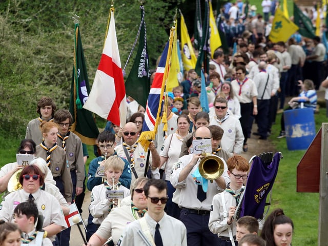 Scouts Parade: Kettering: Wicksteed Park, St George's Day Parade for the Glendon District Scouts  2018