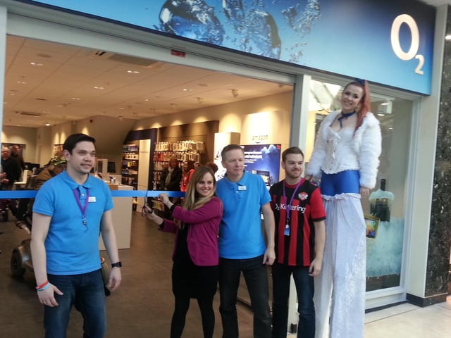 The ribbon is cut at the opening of the new O2 shop in the Newlands shopping centre in Kettering