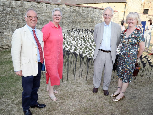 Art installation at Chester House for Cransley Hospice to mark the 25th anniversary of the Kettering hospice.
Artist Louise Crookenden-Johnson creator of the 500 handmade pottery robins, unveiled by Lord Lt James Saunders Watson
Friday, June 16, 2023