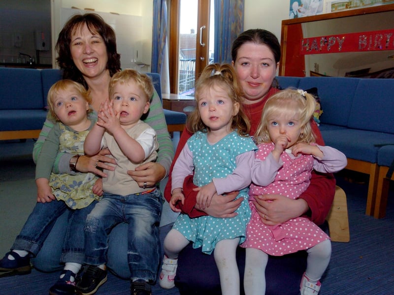 The centre's twins' group appealed for more families back in 2007. Pictured are Caron Duffy with twins Morgan Duffy and Noah Duffy (18 months), Joanne Howlett with Natasha Howlett and sister Natalie Howlett (2)