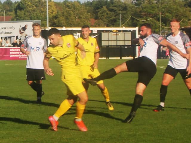 Action from Corby Town's 0-0 draw with Shepshed Dynamo last weekend. Picture by David Tilley