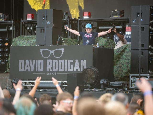 David Rodigan on stage at The National Bowl in Milton Keynes, at the Warrior’s Dance festival on Saturday, August 22, 2026. Photo by David Jackson.