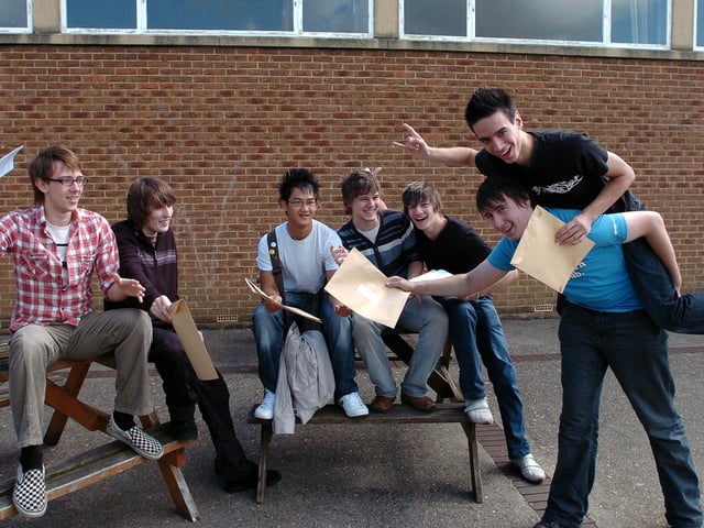 Students celebrate with their exam results, 2008