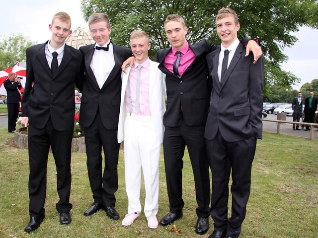 Year 11 students Chris Brown, James Lee, Joseph Patch, James Harris and Blake Helsdown arrive at Higham Ferrers Specialist Art College prom 2011