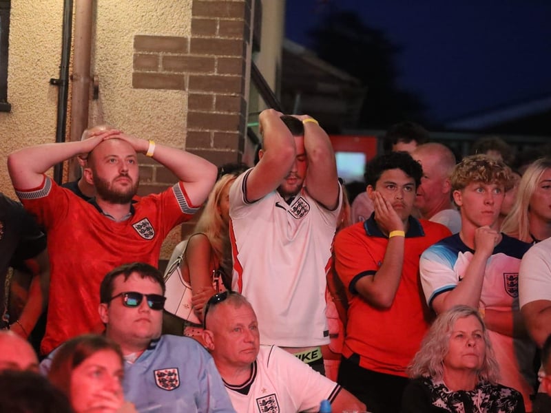 Fans at the Kettering Town FC World Cup Fan Zone watch England vs Argentina in the semi-final
