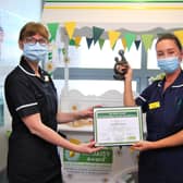 Daisy Award Deputy Sister Amber Dicks receives her award from Director of Nursing Fiona Barnes