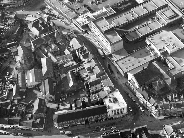 1984 Kettering town centre with Silver Street at the bottom of the picture at its junction with Gold Street