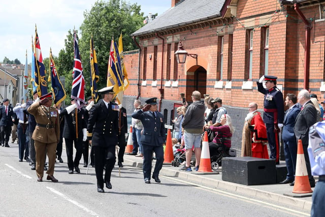 The salute taken by Brigadier David Russell-Parsons DL at Rushden Armed Forces Day Parade
