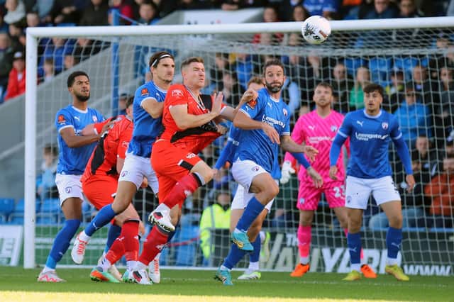 Kettering Town on the attack during their 5-0 FA Cup defeat at Chesterfield on Saturday (Picture: Peter Short)