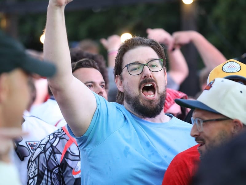 Fans at the Kettering Town FC World Cup Fan Zone watch England vs Argentina in the semi-final