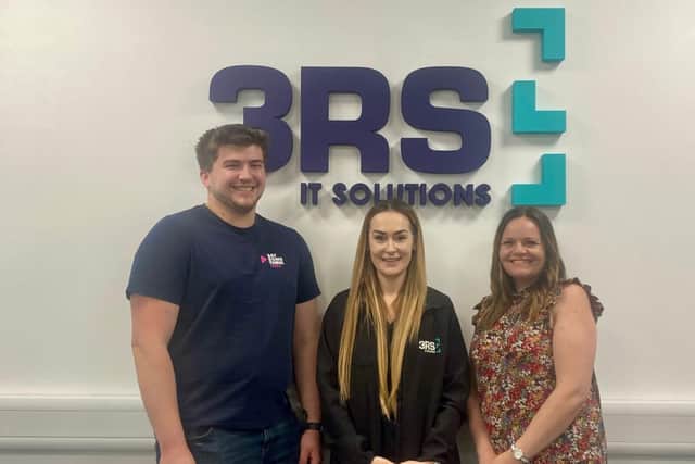 Jordan Leonard, Leila Souch and Emma Speirs are pictured inside the offices of 3RS IT Solutions.
