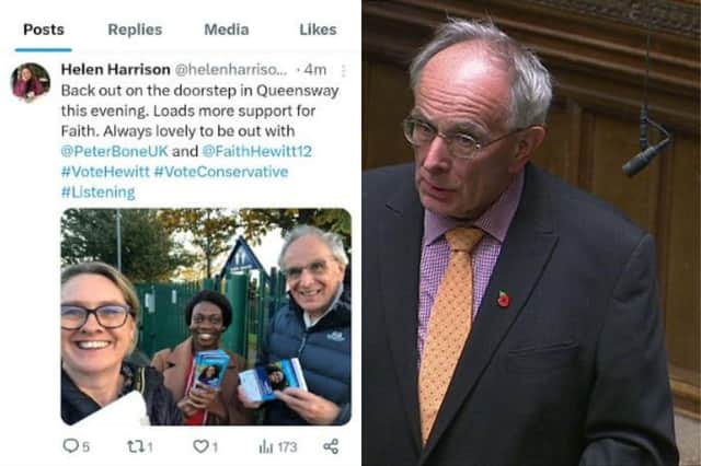 MP Peter Bone hit the streets of Wellingborough this evening. Image: Twitter / National World