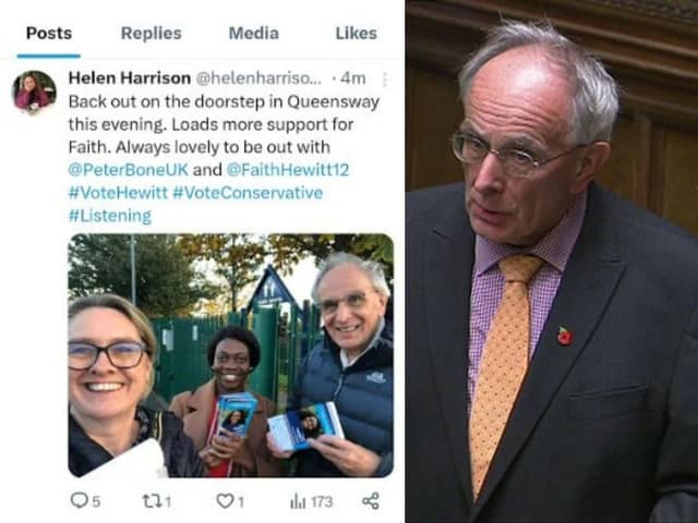 MP Peter Bone hit the streets of Wellingborough this evening. Image: Twitter / National World