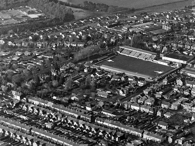 The Poppies ground and Rockingham Road, Kettering   December 1992