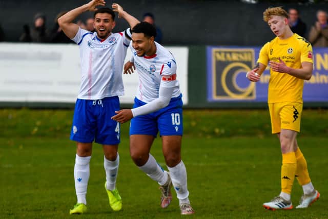 Fernando Bell-Toxtle's reaction says it all as Jordan Graham celebrates his spectacular strike in his first start for Diamonds
