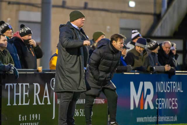 Gary Setchell watches on from the sidelines as Corby Town lose 1-0 to Loughborough Dynamo on Saturday (Picture: Jim Darrah)