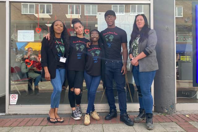 From left to right, Sharlene Lynch, Maya Lynch, Kelly Kuziva, Prince Kashkelee Kevin Junior Aird, and Cllr Leanne Buckingham