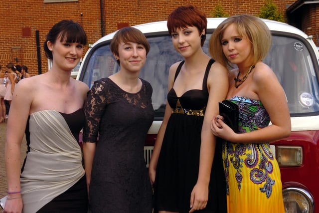 Shona McFadyen, Amelia Ryan, Amy Binns, and Charlotte Haddon and their year 13 prom in 2010