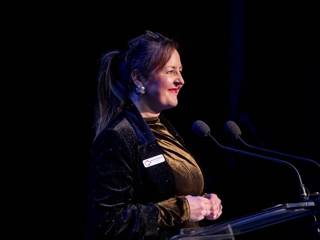 Northamptonshire Community Foundation CEO Rachel McGrath speaking at the awards night.