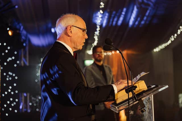 Lifetime achievement award winner Patrick Leavey speaks after receiving his award.