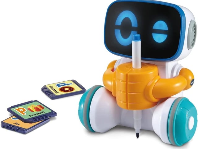 SMART DRAWING ROBOT: Meet JotBot - your very own robot drawing buddy! To get creating with this interactive robot toy, simply give JotBot the felt tip pen, set up the paper and then insert 1 of 15 double-sided data chips into his backpack, and watch as he draws the object on that chip! Providing hours of artistic excitement and interactive fun, this robot toy is the perfect gift combining education and fun for boys and girls aged 3-5 years. RRP £49.99.