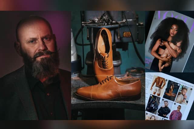 Nick Freeman with his image which appeared in Vogue and shots of Vogue magazine