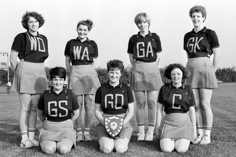 Players photographed in 1984 were identified as a Corby netball team including Teresa Morrison , Christine Greig , and the Kendrick sisters