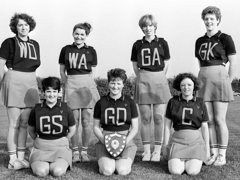 Players photographed in 1984 were identified as a Corby netball team including Teresa Morrison , Christine Greig , and the Kendrick sisters