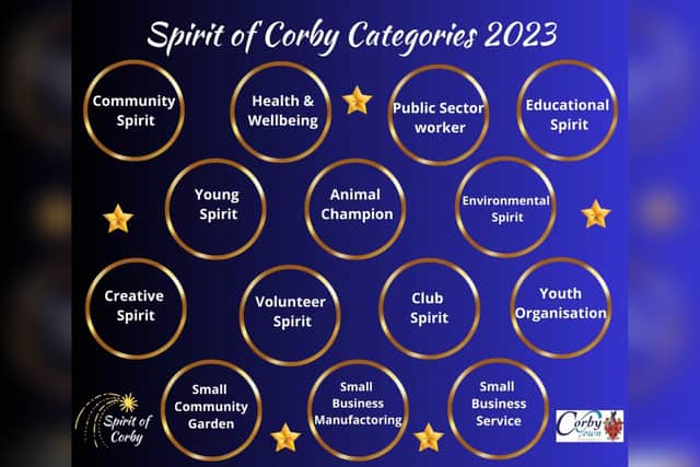The categories for this year's Spirit of Corby Awards