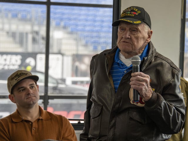 Mr Schrenk speaks at Santa Pod