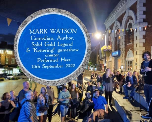 Mark Watson performs in Kettering - the plaque inset