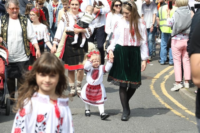Members of the town's Eastern European communities wore traditional dress for the parade