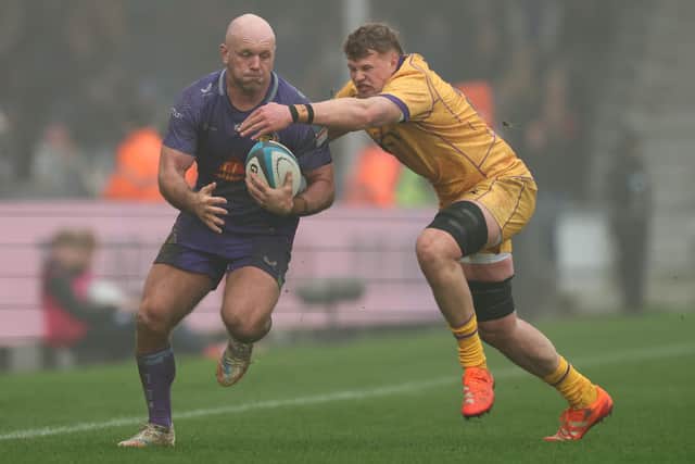 Archie Benson getting stuck in for Saints at Exeter earlier this month (photo by Michael Steele/Getty Images)
