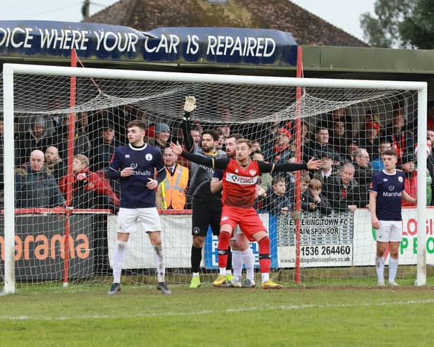Action from Kettering Town's goalless draw with Buxton at the weekend. Picture by Graham Norris