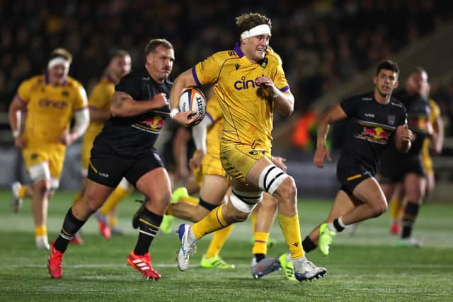 Alex Coles on the try-scoring charge for Saints against Newcastle Red Bulls last month