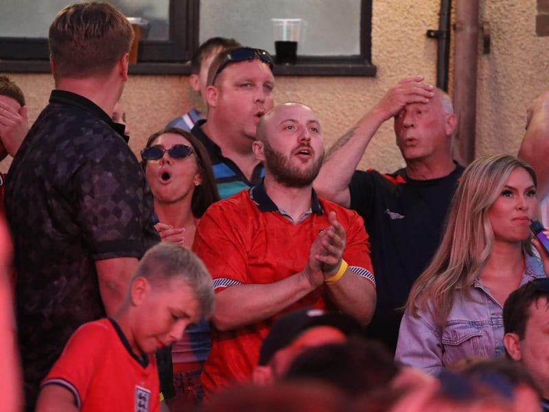 Fans at the Kettering Town FC World Cup Fan Zone watch England vs Argentina in the semi-final