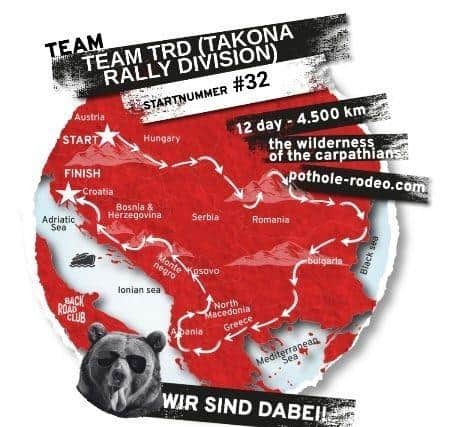The Pothole Rodeo route, starting in Austria and Ending in Croatia.